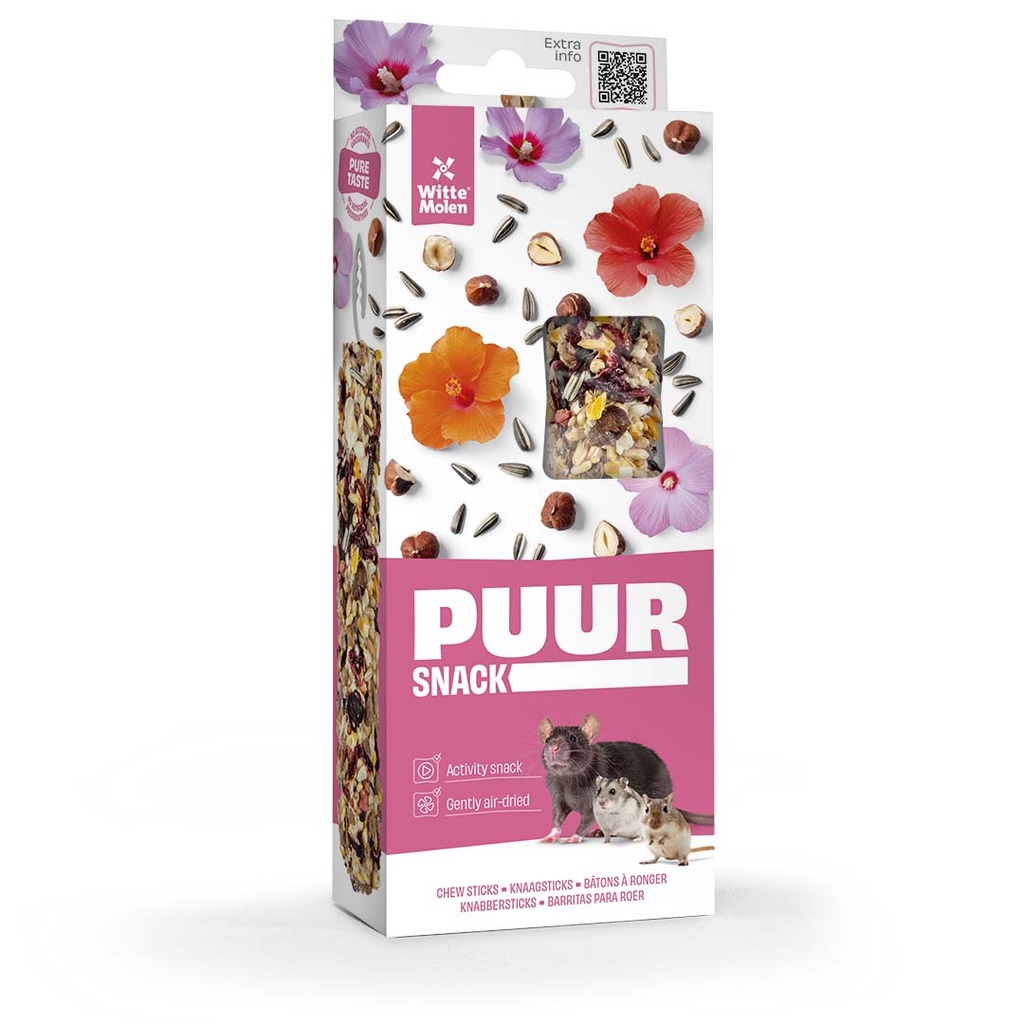 PUUR Knaagsticks hazelnoot & hibiscus