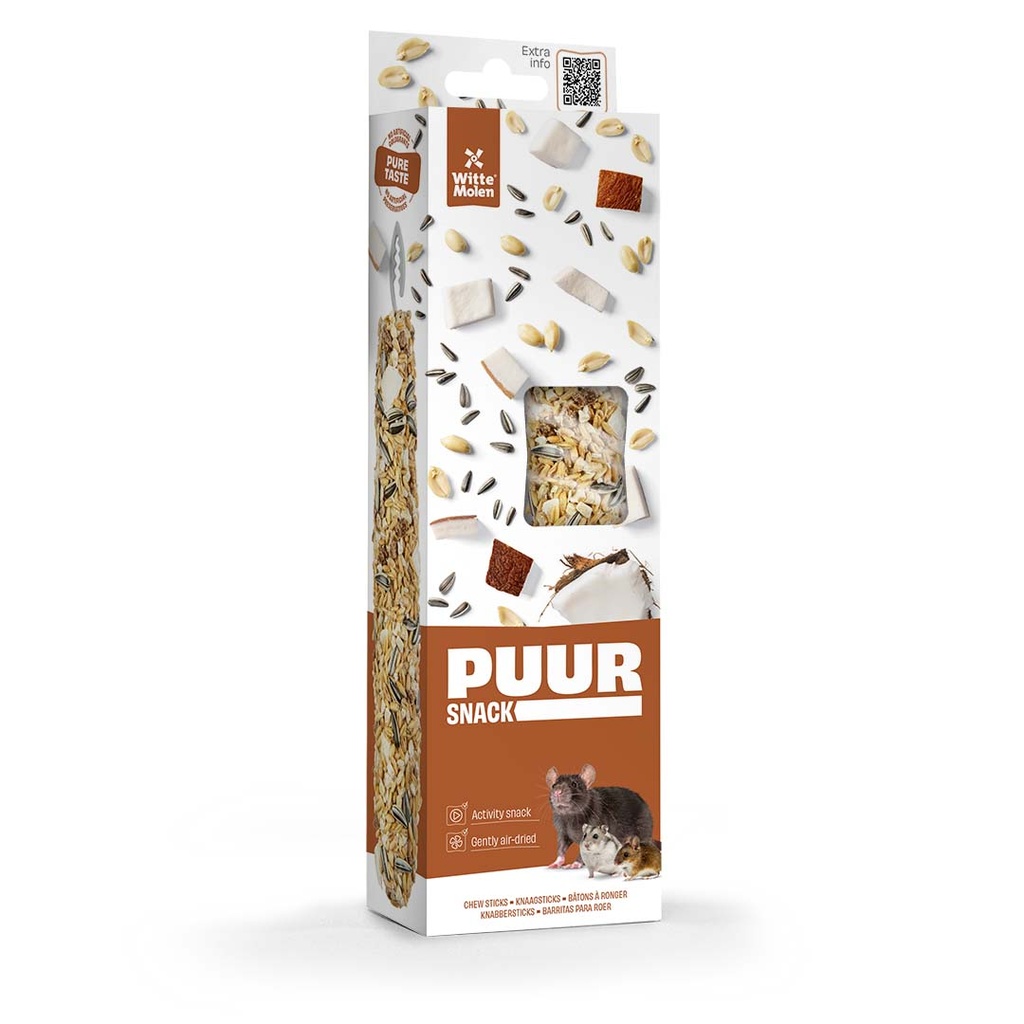 PUUR Knaagsticks pinda & kokosnoot